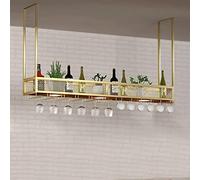 AYVADA Wine Rack Iron Bar Counter Upside Down Wine Glass Holder Ceiling Hanging Wine Rack Wall Hanging Rack Bar Decoration Storage Rack With Light Source (Color : Gold, Size : 100cmx30cm)
