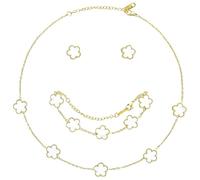 AYVRUOP Women's Girls' Four Leaf Clover Jewellery Set, Adjustable, Lucky Charm Jewellery, Stainless Steel Four Leaf Clover Necklace Earrings Bracelet Set (White)
