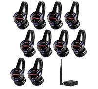 AYVVPII Rechargeable Wireless Silent Disco Headphones RF LED Flashing Light Headset 10pcs Headphones Bundle and 1 Transmitter 500m Distance