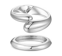 AYWFCBF 2pcs Gold Bangle Bracelets for Women, Trendy Hinged Cuff Open Wide Chunky Gold Bracelet Stack Arm Cuff Jewelry for Women, One Size, Alloy with Silver Plating, no gemstone