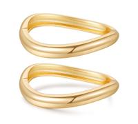 AYWFCBF 2pcs Gold Bangle Bracelets for Women, Trendy Hinged Cuff Open Wide Chunky Gold Bracelet Stack Arm Cuff Jewelry for Women, One Size, Alloy, no gemstone