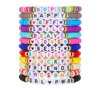 AYWFCBF Friendship Bracelets for Women, Inspirational Preppy Bracelets Stackable, Best Friend bracelet Set, Colorful Heishi Clay Beaded Bracelets for Women, One Size, Clay, Elastic, no gemstone