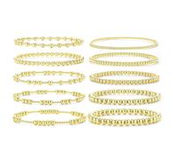 AYWFCBF Gold Beaded Bracelets for Women | 14K Gold Plated Bead Ball Bracelets Stack 10Pcs 7.25" | Hypoallergenic Elastic Stretch Bracelets for Women