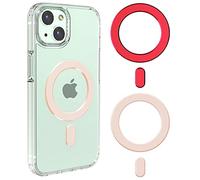 AYWFEY 2 Pcs Universal Magnetic Ring, MagSafe Sticker Compatible with MagSafe Accessory, Support Wireless Charging, Magnetic Conversion Kit for iPhone 16/15/14/13 Pro Max Mini, Galaxy S23, Red/Orange