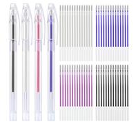 AYWFEY 4 Pcs Heat Erasable Pens for Sewing with 56 Refills, Fabric Marking Pens, Disappearing Ink Marking Pen, Heat Erasable Pens for Tailors Sewing and Quilting Dressmaking, 4 Colors