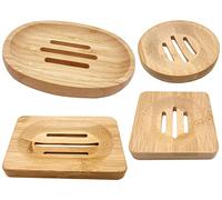 AYWFEY 4 Pcs Natural Wooden Soap Holders, Bamboo Soap Holders, Storage Holders, Soap Dishes for Home Bathroom Kitchen Sponges, Square/Round/Oval/Rectangle