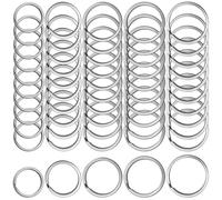 AYWFEY 50 Pcs Key Ring Keyring Hoops, Keyring Loops Split Rings Circle Assorted, 5 Sizes (20mm, 25mm, 28 mm, 30mm, 35 mm), Stainless Steel Key Ring Rings for Car Keys DIY Crafting Pet Collar Tag