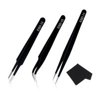 AYWFEY Precision Tweezers Set, 3 Pcs Upgraded Stainless Steel Anti-Static ESD Tweezers with Cleaning Cloth, for Craft, Electronic, Soldering, Model, Hobby, Jewelry Making, Laboratory Work, DIY