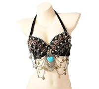 AYWTIUN Belly Dancer Top Vintage Bra Tribal Belly Dance Push Up Bra Wooden Beads Top(Black,M)