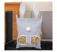 AYWTIUN Rabbit Hay Feeder 2/3 Holes Hanging Hay Bag Canvas Large Capacity Small Animal Feeder Rabbit Ears Food Dispensers Bunny Guinea Pigs(2-holes grey)