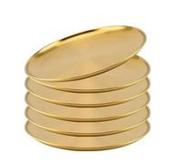 AYWTIUN Stainless Steel Multi-Purpose Plate 6Pcs Stainless Steels Round Plate Shallow Tray Camping Home Outdoor Dishes Cookware Food Container(20cm Gold 6Pcs)