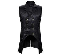 AYWTIUN Vintage Costume Men Irregular Vest Coat Men Double Breasted Vests Lapel Collar Vintage Printed Men's Social Outerwear(Black,XXL)
