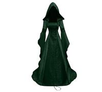 AYWTIUN Vintage Witch Dress Women Witch Dress Medieval Renaissance Maxi Train Devil Pagan Wedding Cos Costume Hooded Gown Robe(Green,S)