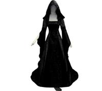 AYWTIUN Vintage Witch Dress Women Witch Dress Medieval Renaissance Maxi Train Devil Pagan Wedding Cos Costume Hooded Gown Robe(Black,L)