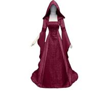 AYWTIUN Vintage Witch Dress Women Witch Dress Medieval Renaissance Maxi Train Devil Pagan Wedding Cos Costume Hooded Gown Robe(Red,XXL)