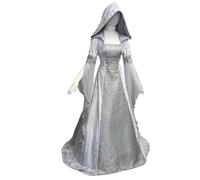 AYWTIUN Vintage Witch Dress Women Witch Dress Medieval Renaissance Maxi Train Devil Pagan Wedding Cos Costume Hooded Gown Robe(Silver,L)