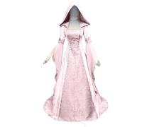 AYWTIUN Vintage Witch Dress Women Witch Dress Medieval Renaissance Maxi Train Devil Pagan Wedding Cos Costume Hooded Gown Robe(Pink,L)