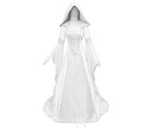 AYWTIUN Vintage Witch Dress Women Witch Dress Medieval Renaissance Maxi Train Devil Pagan Wedding Cos Costume Hooded Gown Robe(White,L)