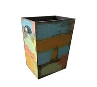 Ayxeute Rustic Wooden Trash Can, Multi-Color Distressed Finish, 10L Capacity, Decorative Waste Bin for Kitchen, Bathroom