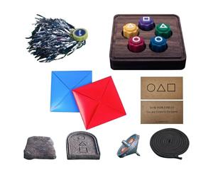 AYXRMX Complete Korean Six Legged Pentathlon Game Set Including Jebi Chagi and Biseokchigi, Traditional Travel Board Games for Squid TV Fans