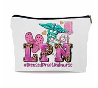 Ayxvt LPN Licensed Practical Nurse Corduroy Cosmetic Bag,Retro Gorgeous Pink Leopard Clipart Decorative Makeup Bag Zipper Pouch Toiletry,Nurse's Day Nurse Graduation Gifts for Women Girls（Corduroy）