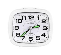 Ayybboo Alarm Clock Bedside,Silent No Ticking Analogue Travel Clocks with Night Light Snooze,3.27'' Battery Powered Table Clock for Bedroom,Office,Heavy Sleeper (Pure White)