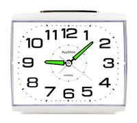 Ayybboo Alarm Clock Bedside Silent Non Ticking,Large Display Analogue Clock with Night Light,Battery Powered,Easy Read,Crescendo Loud Alarm for Elderly,Heavy Sleepers(White)