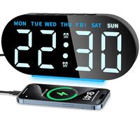 Ayybboo Digital Alarm Clocks Bedside,Digital Clock with 7,09" Large LED Display for Bedrooms,3 Level Brightness,Night Light,Snooze,USB Port,Backup Battery,Desk Clock for Kids Adults Elderly (Blue)