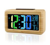 Ayybboo Digital Alarm Clocks Bedside,Digital Clock with 7,09" Large LED Display for Bedrooms,3 Level Brightness,Night Light,Snooze,USB Port,Backup Battery Desk Clock (Beech wood)
