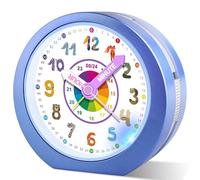 Ayybboo Kids Alarm Clock Bedside Girls Boys,Silent Non-Ticking Battery Powered Analogue Clocks with Night Light and Snooze,Colorful Design to Help Children Learning Time (Royal Blue)