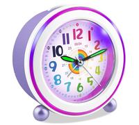 Ayybboo Kids Alarm Clock Bedside Girls Boys,Silent Non-Ticking Battery Powered Analogue Clocks with Night Light and Snooze,Colorful Design to Help Children Learning Time (Purple)