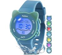 Ayybboo Kids Watch,Toddler Digital Watch with 7 Color Lights & Kitten Design,Waterproof Children's Watches for Girls/Boys 4-12 Years Old (Blue)