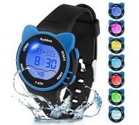 Ayybboo Kids Watch,Toddler Digital Watch with 7 Color Lights & Kitten Design,Waterproof Children's Watches for Girls/Boys 4-12 Years Old(Black)