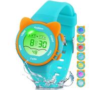 Ayybboo Kids Watch,Toddler Digital Watch with 7 Color Lights & Kitten Design,Waterproof Children's Watches for Girls/Boys 4-12 Years Old (Green)