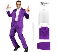AYYOHON 80s 90s Spy Swinger Costumes for Men Halloween Costumes Blue Purple Suit Party Velour Outfit with Glasses Necklace M