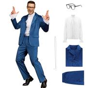 AYYOHON 80s 90s Spy Swinger Costumes for Men Halloween Costumes Blue Purple Suit Party Velour Outfit with Glasses Necklace XL