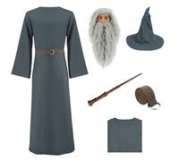 AYYOHON Adult Gandalf Robe with Wig Mithrandir Lord Rings Costume Grey Cloak Wizard Hat Cape Set Halloween Cosplay Suit 3XL