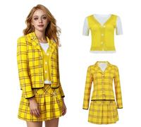 AYYOHON Clueless Costume For Women Cher Horowitz Cosplay Preppy Schoolgirl Costumes Fancy Dress Yellow Uniform Halloween XL