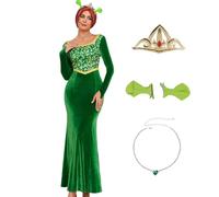 AYYOHON Fiona Costume for Women Princess Dress for Adults Velvet Dress Ear Clip Necklace Halloween Cosplay Party Outfit 2XL