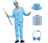 AYYOHON Harry and Lloyd Tuxedos Mens Fun Suit Dumber Orange Suit Dumb Blue Blazer Top Hat Bow Tie Halloween Cosplay Costume