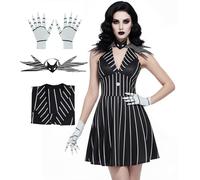 AYYOHON Jack Costume Christmas Nightmare Skeleton Halloween Costumes Women Sally Cosplay Gothic Dress With Neck Tie Gloves M