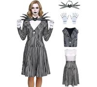 AYYOHON Jack Costume Christmas Nightmare Skeleton Halloween Costumes Women Sally Cosplay Gothic Dress With Neck Tie Gloves L