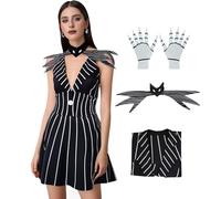 AYYOHON Jack Costume Christmas Nightmare Skeleton Halloween Costumes Women Sally Cosplay Gothic Dress With Neck Tie Gloves XS
