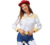 AYYOHON Jessie Shirt for Women, Cartoon Toy Costumes Cowgirls Cosplay Button White T-Shirt Halloween Outfits 2XL