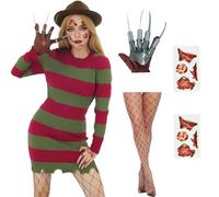AYYOHON Men's Krueger Sweater Striped Jumper Miss Krueger Costume Halloween Cosplay Knitted Sweater Dress Adult Fancy Dress M