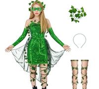 AYYOHON Poison Costume Women Ivy Sequin Mini Dress with Leg Wrap Eye Mask Gloves Cape Ivy Headband Villain Halloween Cosplay M