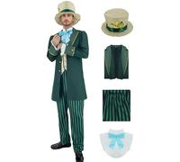 AYYOHON The Hatter Costume Mens Mad Tea Party Outfits Gentleman Jacket Top Hat Pants Dicky Collar Set Halloween Cosplay Suit S