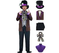 AYYOHON The Hatter Costume Mens Mad Tea Party Outfits Gentleman Jacket Top Hat Pants Dicky Collar Set Halloween Cosplay Suit S