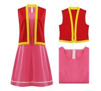 AYYOHON Toadette Costume Toadstool Pink Dress with Waistcoat for Women Halloween Cosplay Toad Mushroom Vest Dress Outfit S