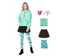 AYYOHON Vanellope Von Schweetz Costume Women Long Sleeves Drawstring Hoodie Striped Yoga Leggings Skirt Set with Hairtie L